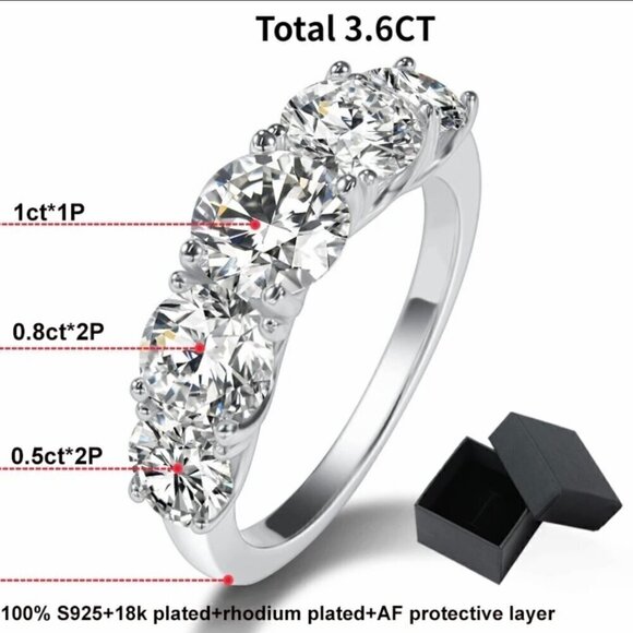 NWT Engagement Ring Sz.7 18K Over 925 Silver Five-Stone Trellis Setting - Picture 9 of 15